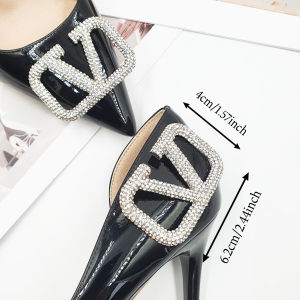 [Free Shipping] Single-Piece Zinda Shoe Accessory Valentino V-Shaped Zinc Alloy Metal Accessory With Square Rhinestone Buckle