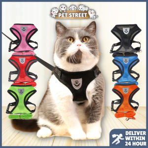Cat Vest Harness And Leash Adjustable Soft Breathable Air Nylon Ventilation Mesh Pet Dog Puppy Kitten Kolar Rantai Kucing