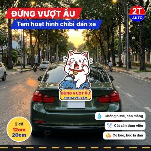 Tem Dán Xe Mèo Trắng Hoảng Hốt Đừng Vượt Ẩu Chibi Hài Hước Sticker Hoạt Hình Mèo Meme Dán Ô Tô Chống Nước