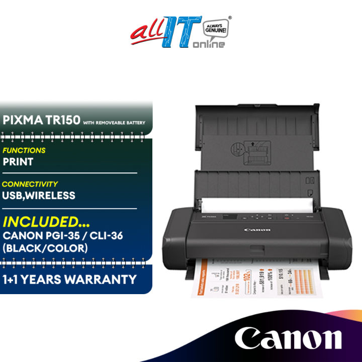 canon pixma tr150 all in one wireless inkjet printer with battery black