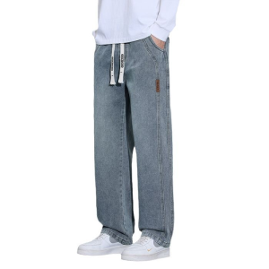 Korean Mens Spring Jeans Men-new Loose Straight American Wide-leg Casual Youth Jeans 男士春夏季节牛仔裤男