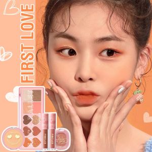 PINKFLASH 5pcs Eyeshadow Matte Lipstick Soft Blush Oil Control Pressed Powder Natural Makeup Set