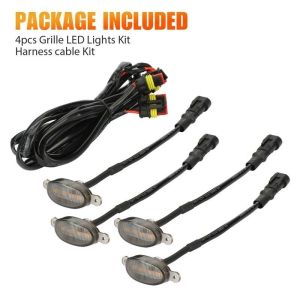 4pcs LED Grill Lights Fit for Toyota Tacoma TRD PRO 2016-2023 Front Grille Light kit with Wiring Harness & Fuse Universal Car LED Amber Grille Lighting Kit