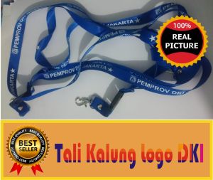 Tali kalung biru logo DKJ daerah khusus jakarta untuk id card