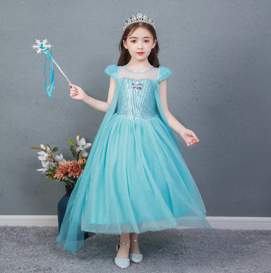 Frozen Elsa Cosplay Outfit Princess Sequins Dress Blue Cape Ball Gown  Costume | eBay