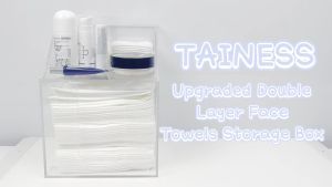 Facial Towels Storage Compatible with Clean Skin Club Clean Towel XL - Cotton Pads - Swabs Upgraded Double Layer Acrylic Storage Container Face Towel Holder (Glossy Clear)