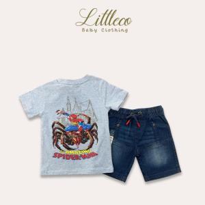 LittleCo (2) Boys Set – 100% Cotton T-Shirt with Elastic Waist Denim Shorts | Soft Breathable & Comfortable (6 Months – 8 Years Old)