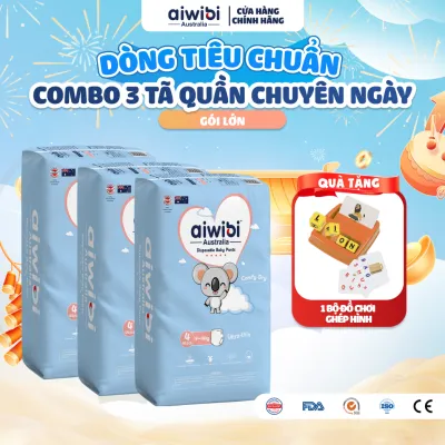 [Combo 3] Tã/Bỉm Quần Aiwibi Tiêu Chuẩn Cho Bé Thoáng Khí Thấm Hút Nhanh - Gói Lớn M/L/XL/XXL