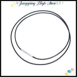 【Jumpping】 Black Wax Leather Cord Stainless Steel Rotary Clasp Necklace Choker Rope Jewelry