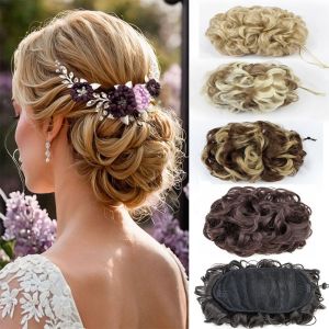 YEAHAP with Elastic Rubber Band Elegant Messy Bun Hairpiece Hair Extensions Retro Hairstyle Voluminous Curly Chignon Scrunchie Vintage Fluffy Fluffy Updo Wrap for Women