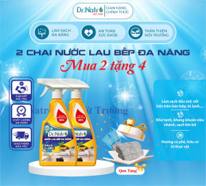 COMBO 2 Nước Lau Bếp Đa Năng DrNatro lau vết dầu mỡ bàn ăn tủ lạnh khử mùi 99% vi khuẩn - Chai 500ml