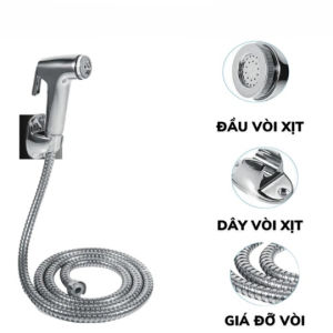 Vòi xịt vệ sinh nhựa ABS mạ crom cao cấp bền bỉ Vòi xịt vệ sinh tăng áp kèm dây dẫn và đế cài