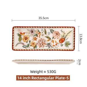 OMK French vintage style Ceramic 14 inch Rectangular Serving Platter Salad Dessert Plate Tray