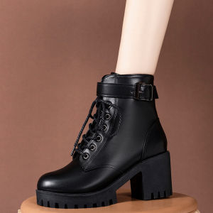 PINKEY P293 Sepatu Boots Wanita Hak Tinggi Wanita Hitam Fashion Premium Quality - Free Box Sepatu