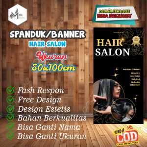 Spanduk Banner Size 50x100 Cm HAIR SALON Free Custom Design Dan Ukuran