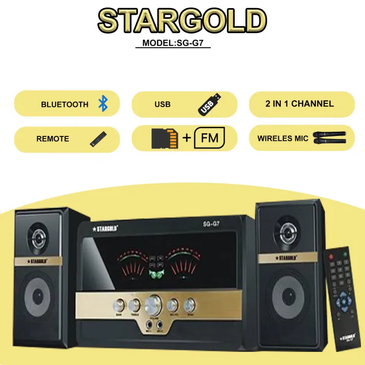 STARGOLD SG-G7 speaker with 2.1 channels, USB, SD, FM,Bluetooth and 2 wire connect(TV, Phone, Computer) for free