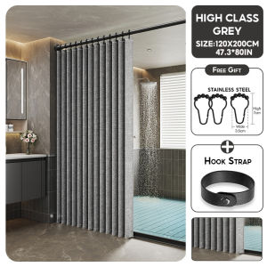High Quality 120cm-180cm Foldable Shower Curtain Waterproof with Rod Set for Bathroom Makapal Thick Washable Cloth