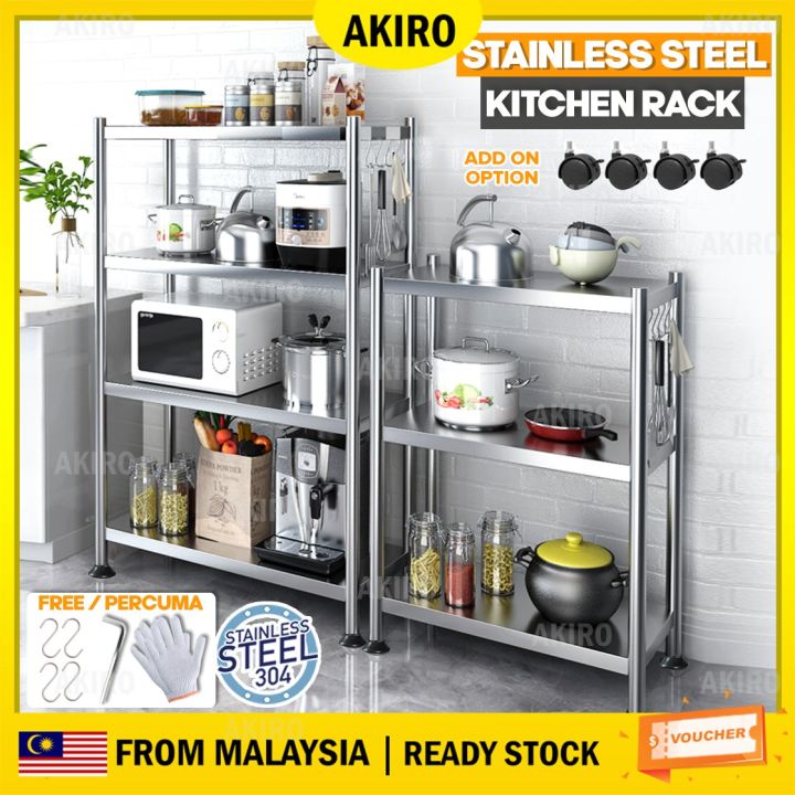 AKIRO Malaysia Stainless Steel Heavy Duty Multilayer Racks Household Kitchen Shelves Pots Organizing Shelves Microwave Oven Storage Rack Laundry Shelf Rak Dapur Rumah Rak Tandas 收纳架