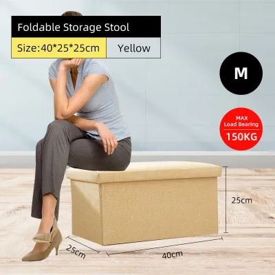 [Buy 2 or more get gift] Homy Storage Stool Folding Linen Cotton Box Storage Box Clothes Storage Stool Organiser Bag Sofa Seat Stool Toy Storage Stool for Clothes Toys Snack