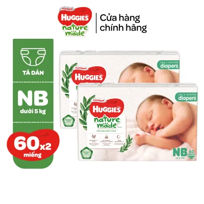 Combo 2 Tã/Bỉm dán Huggies NatureMade NB60/S82/M64/L54/XL44