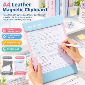 A4 Leather Magnetic Clipboard PU Leather File Clip Board Document Holder Office Organizer Stationery Supplies