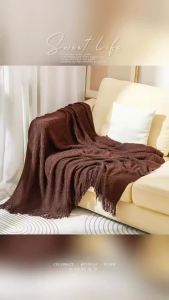 Knitted Twin Size Blanket Coffee Throw Blanket for Couch Soft Lightweight Breathable Summer Living Room Home Decor Outdoor