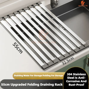 SG Stock Foldable Over Sink Drying Rack Roll Up Stainless Steel Dish Rack Quick Drain Over Sink Rack