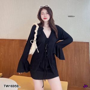 TW16959 เซ็ท 2 ชิ้น เสื้อเชิ้ต แขนระบาย + กระโปรง ..