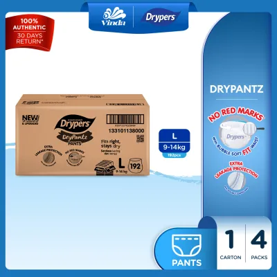 [UPGRADED] Drypers DryPantz Baby Diapers M58/ L48/ XL42/ XXL36 (4 Packs) - Bubble Soft Fit Waist Baby Pants