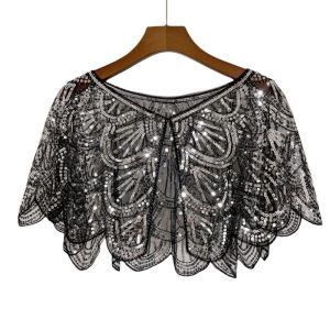 SKJK Mesh Sequins Poncho Coat Blingbling Ruffle Sequins Shawls Sparkling Multicolor Short Cape Ladies