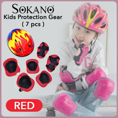 SOKANO Kids Protection Gear 01 (7Pcs/Set) Kids Safety Roller Skating Helmet Knee Elbow Wrist Pads Set for Bicycle Cycling Skateboarding Protective Gear