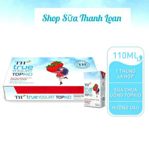 (HSD T3-2026) (KÈM QUÀ) Thùng 48 Hộp Sữa Chua Uống Tiệt Trùng TOPKID Hương Dâu Tự Nhiên TH True Yogurt 110ml.
