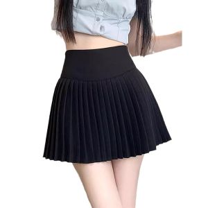 MANNASU Summer A-line Short Skirt Petite Pleated Skirt White Anti-exposure Skirt for Women