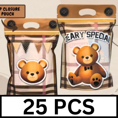 PP1017 Teddy Bear Boho Loot Bag Chips Bag Chipsbag Zip Candy Party Giveaway Souvenir