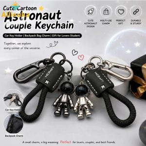 Allieuka Cute Cartoon Astronaut Couple Keychain Car Key Holder Backpack Bag Charm Gift for Lovers Student