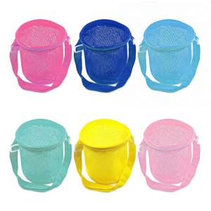 Mesh Beach Bag For Kids Adjustable Strap Zippered Closure For Seashells Sand Toy Storage Bag for Beach Outdoor Activity