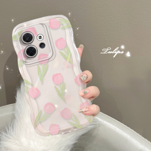 Xinyu Casing hp Redmi Note 12 4G Note 11S 11 Pro Redmi 12 A2 A1 Redmi 10 2022 10C 10A 9A 9C 9T Note 10 5G Note 10S Note 9 Note8  M3 Poco X3 Pro NFC Wavy Curved Edge Tulip Bunga Soft Floral Cover Bunga Clear Case