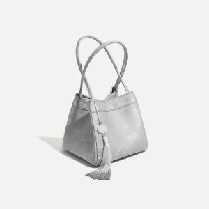 2026 New Chinese-style bag basket bag bucket bag satin shoulder bag crossbody handbag silver handbag for women