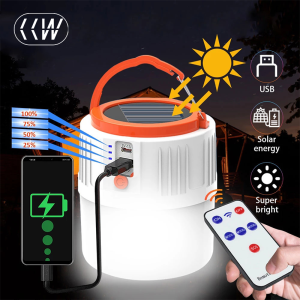 CCW 200W Solar Light Bulb USB Rechargeable Camping Light Portable LED Night Market Light Tent Lamp Lanterns Emergency Lights for Home