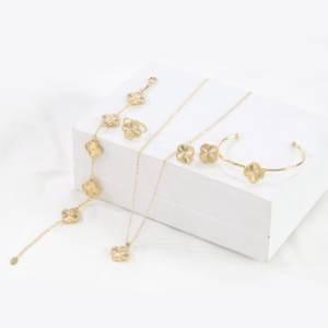 2022 New BESFOME Five-piece set of live broadcast explosions! jewelry set four-leaf clover necklace female fashion clavicle chain pendant necklace 18K rose gold titanium steel plum blossom butterfly style jewelry accessories