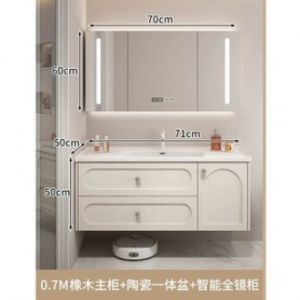 Oak Bathroom Cabinet Combination Solid Wood Ceramic Basin Cream Wind Smart Bathroom Wash Basin