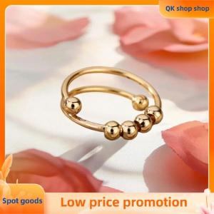 ✨QK shop✨ Anxiety Balls Beads Rings For Women Open Spinner Adjustable Finger Ring Stainless Steel Rotating Freely Anti Stress Jewelry Gift