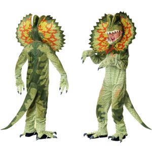 3-8 Year Old Dinosaurs Dilophosaurus Costumes for Kids Halloween Cosplay Costume Boys Girls Party Role Play Dress Make Up Jumpsuit Outfit