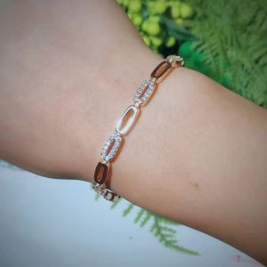SEQUITO Women Gold Color Simple Trendy Charm Oval Tennis Bracelet Pave Tiny Cubic Zircon Bangle Jewellery Gift B090