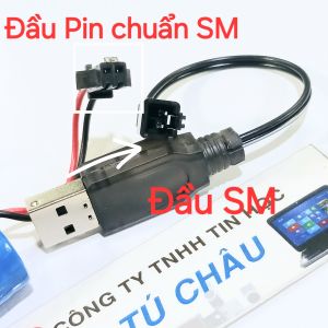 Cáp sạc Pin 3.7V - 500mA đầu cắm SM 2 Pin / Dây sạc USB ra SM cho Pin Li-ion 14500 18650...