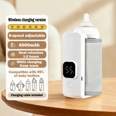 Rechargeable Baby Bottle Warmer 6Levels Temperature Adjustment with Temperature Display Warmer Sleeve Feeding Accessories