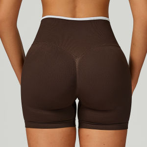 European and American seamless yoga shorts with contrasting color trim high-waisted tight shorts for sports running and fitness 9245