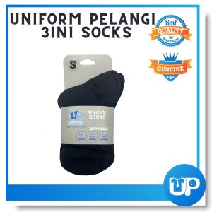 UP Socks 3 Pairs High Quality 3 In 1 Stokin Hitam Sekolah Twenties School Black Socking Ankle Kedai Baju Sekolah Uniform Pelangi