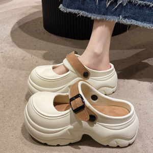[Free Shipping] New Style Of Clogs Thick-Soled Sandals Color-Blocked Design Versatile For Outdoor Wear WomenS Closed-Toe Slippers