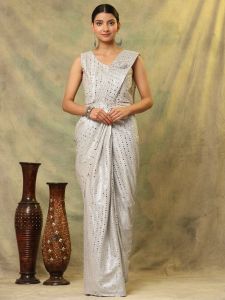 Ready to wear Elegant Satin Saree Set with Embroidered Blouse & Belt – Multicolor Traditional Ensemble for Women (RTW3)